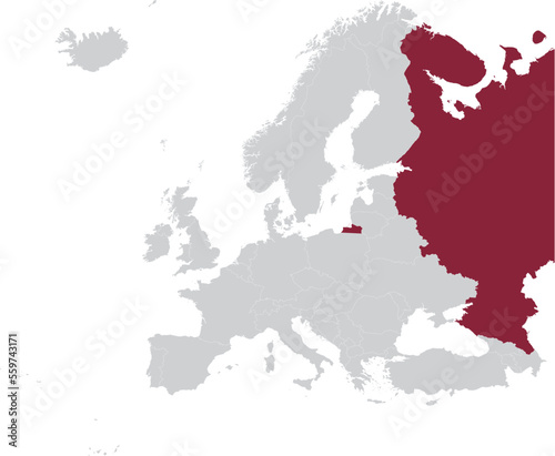 Maroon Map of Russia within gray map of European continent