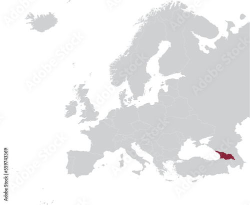 Maroon Map of Georgia within gray map of European continent