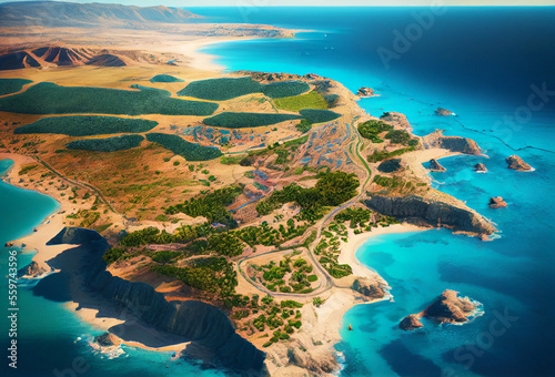 The coastline of Cyprus. Stunning turquoise sea. Generative Ai Art. Picturesque landscape. Aerial view.