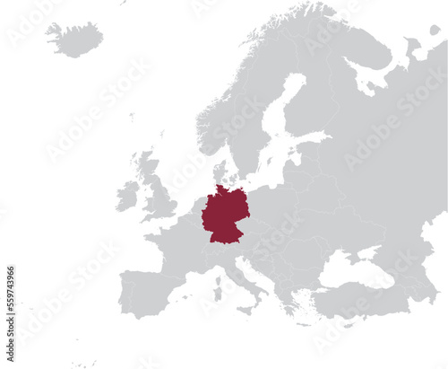 Maroon Map of Germany within gray map of European continent