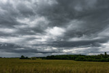 panorama of black sky background with storm clouds. thunder front  may use for sky replacement