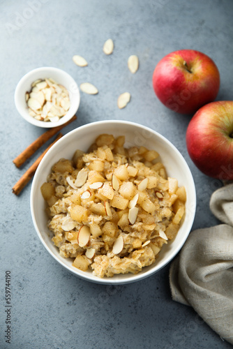 Homemade oatmeal porridge with apples