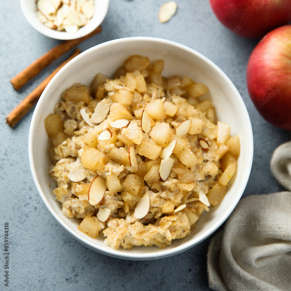 Homemade oatmeal porridge with apples