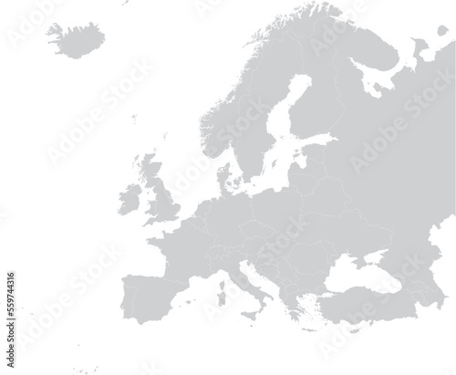 Maroon Map of Malta within gray map of European continent