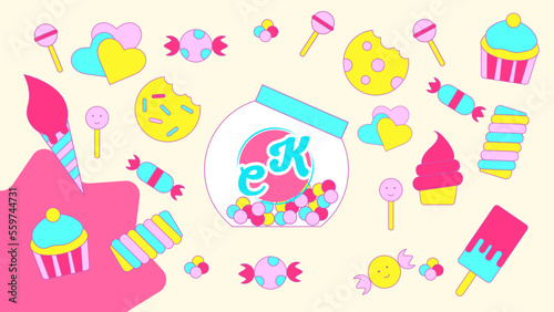 Набор сладостей для магазина сладостей.