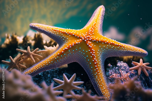An extremely sharp and detailed portrait of starfish macro. Generative AI. Detailed starfish. The best picture of a starfish. © UIMEGA