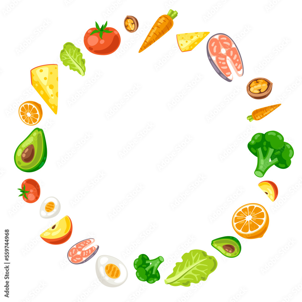 Frame with healthy eating and diet meal. Fruits, vegetables and proteins for proper nutrition. Frame with healthy eating and diet meal. Fruits, vegetables and proteins for proper nutrition.