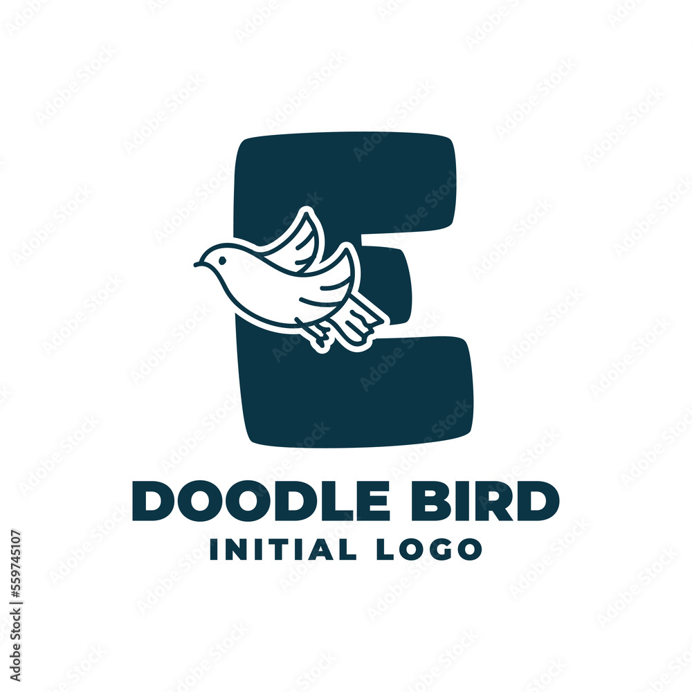 letter E doodle bird initial vector logo design letter E doodle bird initial vector logo design
