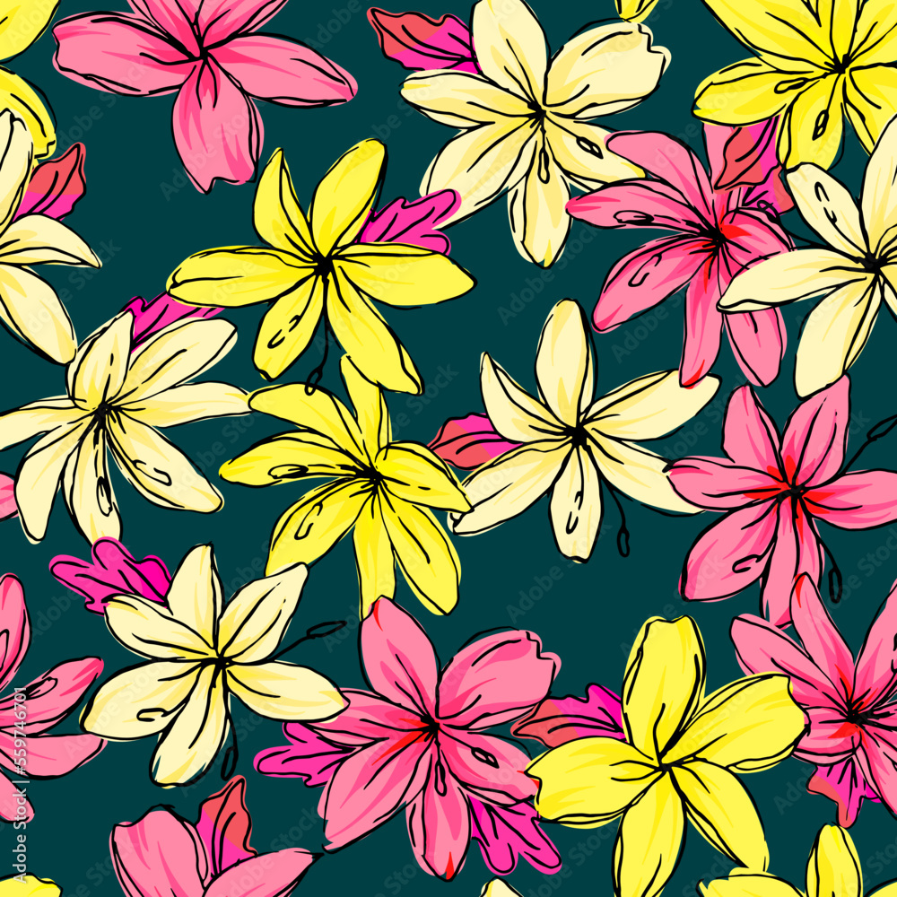 Seamless vector pattern with abstract summer flowers