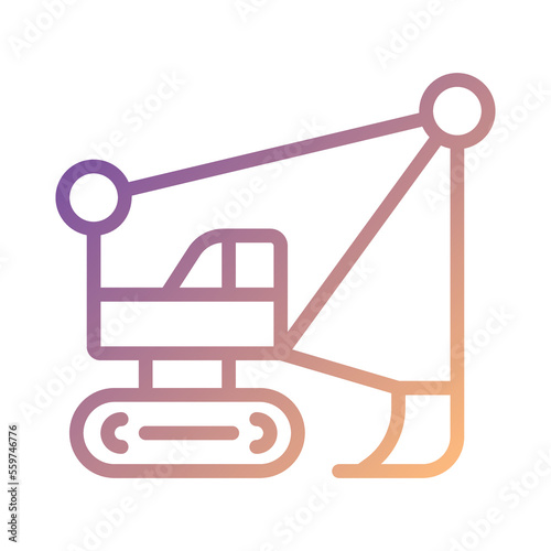 Dragline excavator pixel perfect gradient linear vector icon. Large heavy equipment machine. Strip mining industry. Thin line color symbol. Modern style pictogram. Vector isolated outline drawing