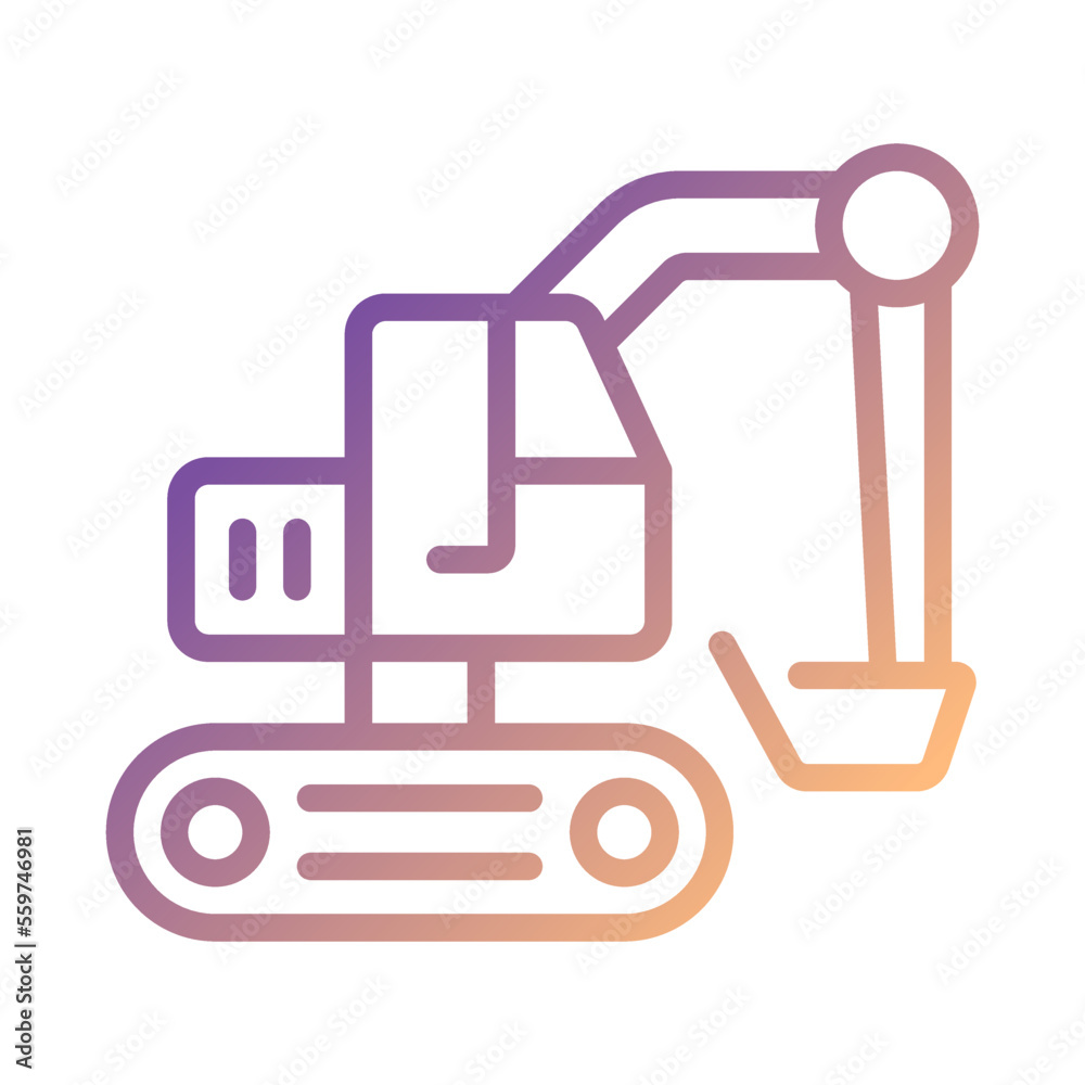 Excavator pixel perfect gradient linear vector icon. Heavy equipment machine. Coal mining industry. Motor vehicle. Thin line color symbol. Modern style pictogram. Vector isolated outline drawing Excavator pixel perfect gradient linear vector icon. Heavy equipment machine. Coal mining industry. Motor vehicle. Thin line color symbol. Modern style pictogram. Vector isolated outline drawing