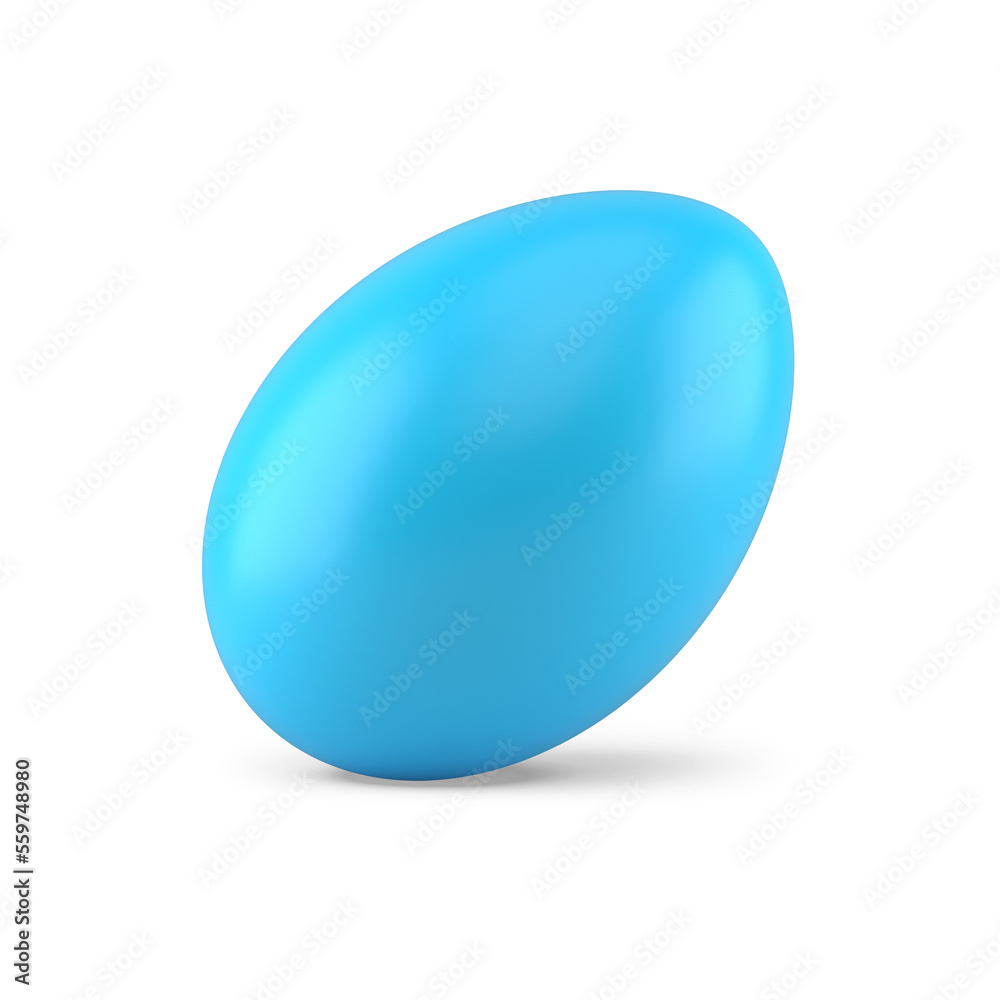 Fototapeta premium Blue glossy Easter egg 3d icon illustration. Minimalist chicken nourishment product