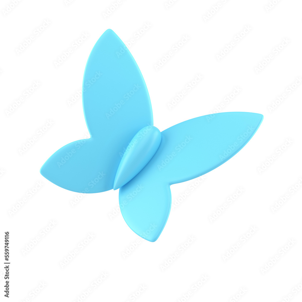 Blue glossy butterfly flying with ornamental wings decorative spring Easter element 3d icon