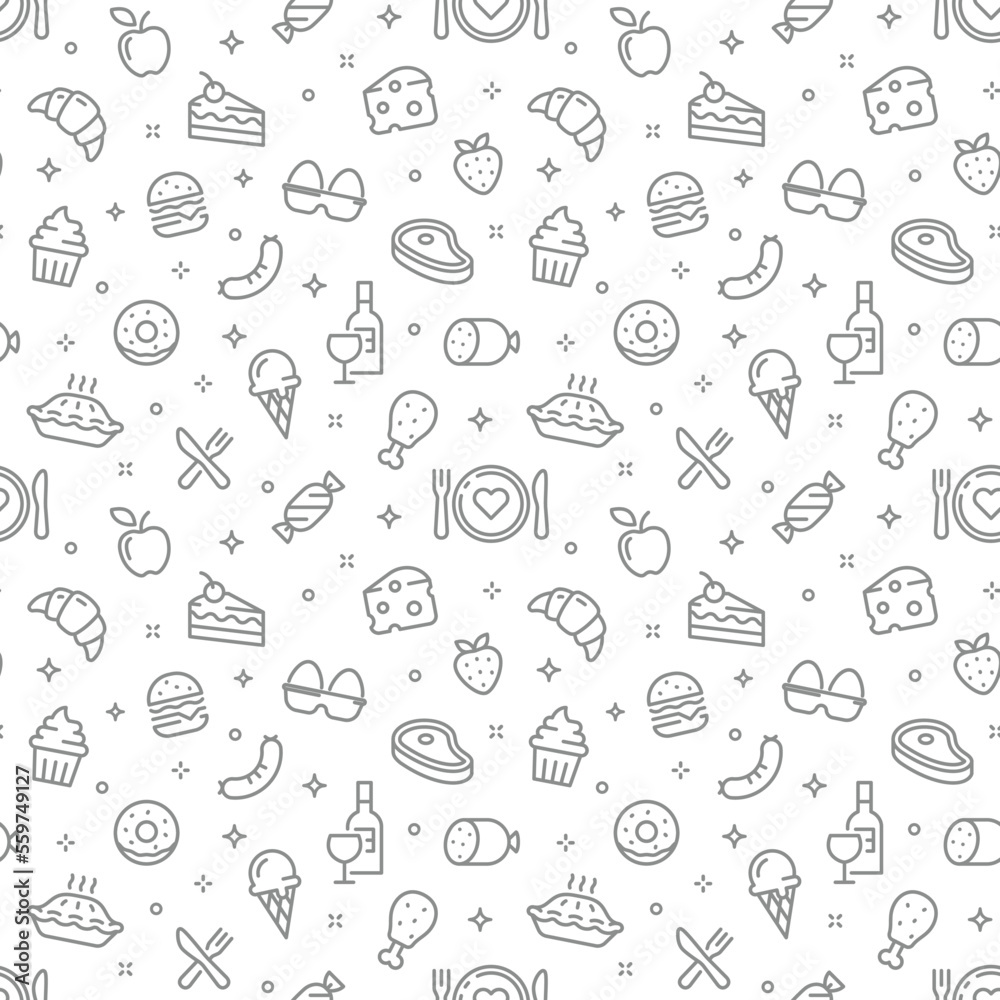 Food seamless pattern vector background. Cute products and groceries print. Food seamless pattern vector background. Cute products and groceries print.