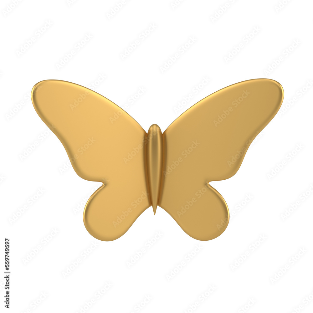 Golden butterfly metallic winged insect premium Easter holiday decor element 3d icon Golden butterfly metallic winged insect premium Easter holiday decor element 3d icon