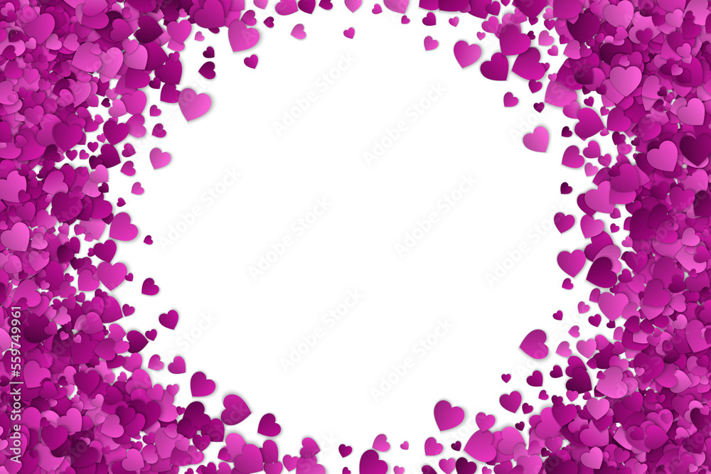 Scattered Paper Purple Hearts Valentine's Day Isolated PNG Round Frame Cutout Love Design Element