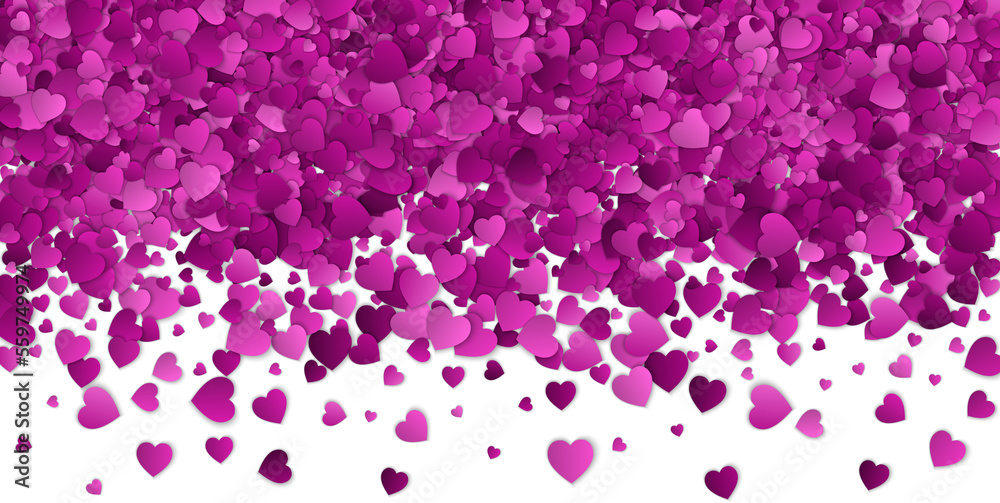 Falling Paper Purple Hearts Valentine's Day Isolated PNG Border Cutout Love Design Element