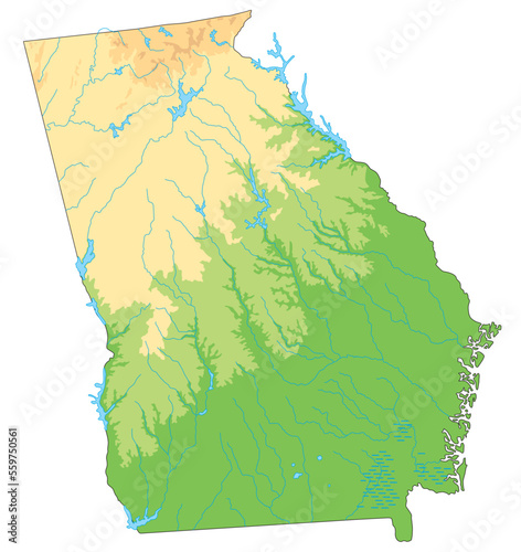 High detailed Georgia physical map.