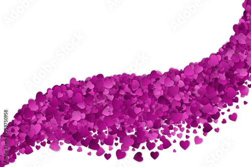 Scattered Falling Paper Purple Hearts Valentine's Day Isolated PNG Curved Border Cutout Love Design Element