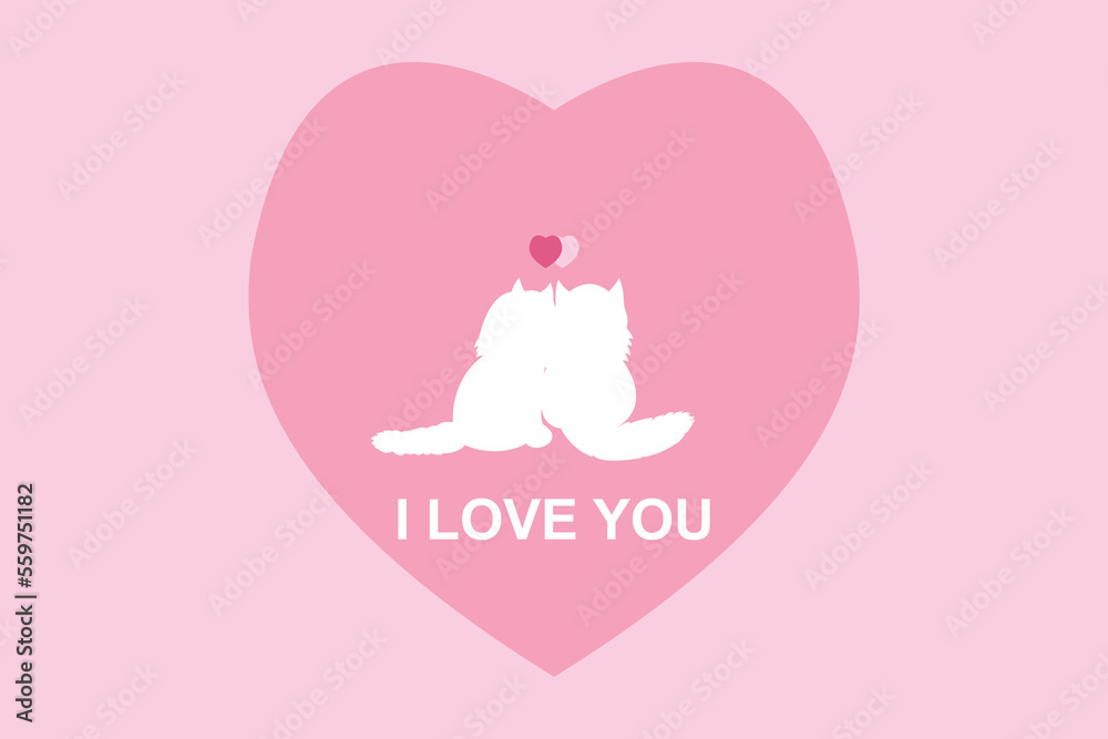 I LOVE YOU Text. Silhouette couple of cats. The letters on the pink background. Design for Valentine's day festival. Vector illustration. I LOVE YOU Text. Silhouette couple of cats. The letters on the pink background. Design for Valentine's day festival. Vector illustration.