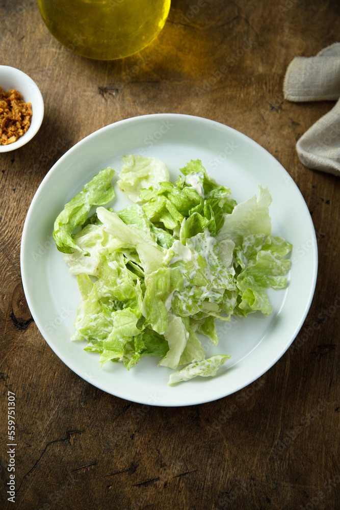 Healthy leaf salad with yogurt dressing Healthy leaf salad with yogurt dressing