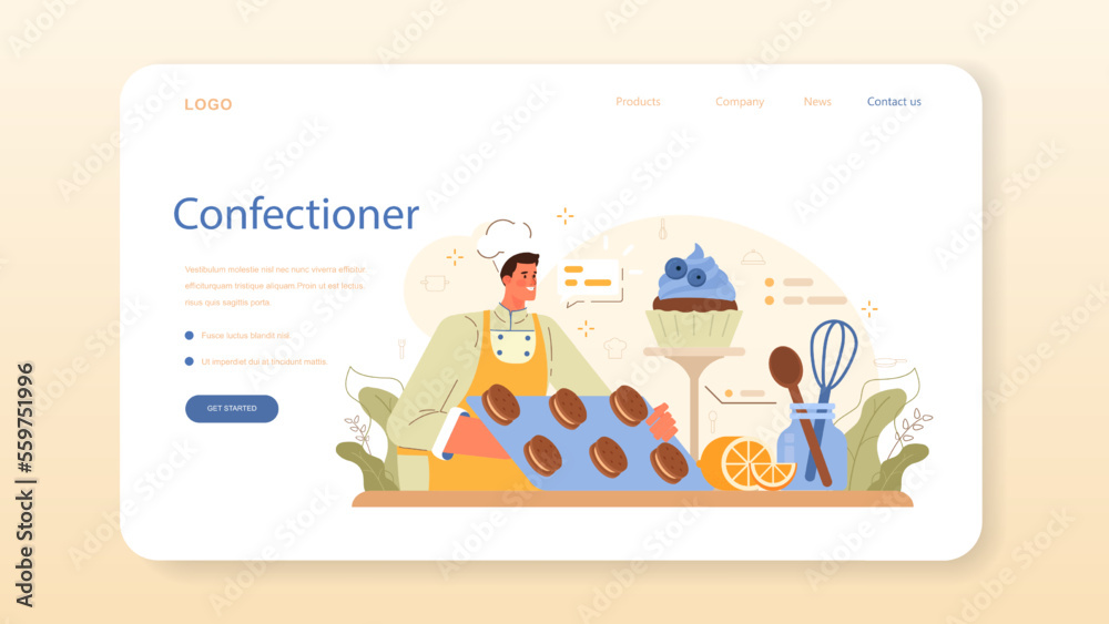 Obraz premium Confectioner web banner or landing page. Professional pastry chef