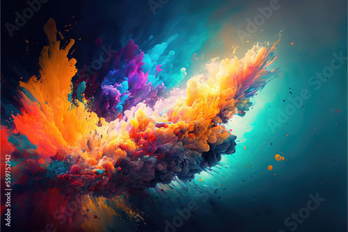 abstract colorful paint explosion background, generative ai