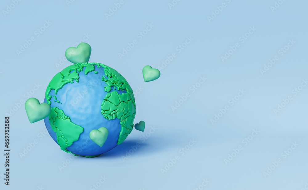 3d model of earth with green hearts 3d model of earth with green hearts