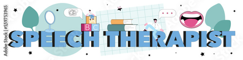 Speech therapist typographic header. Didactic correction and speech