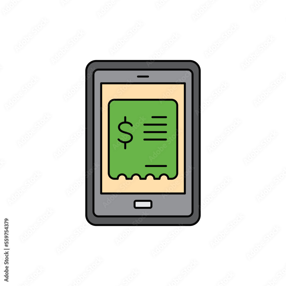 Smartphone payment receipt icon in color, isolated on white background Smartphone payment receipt icon in color, isolated on white background