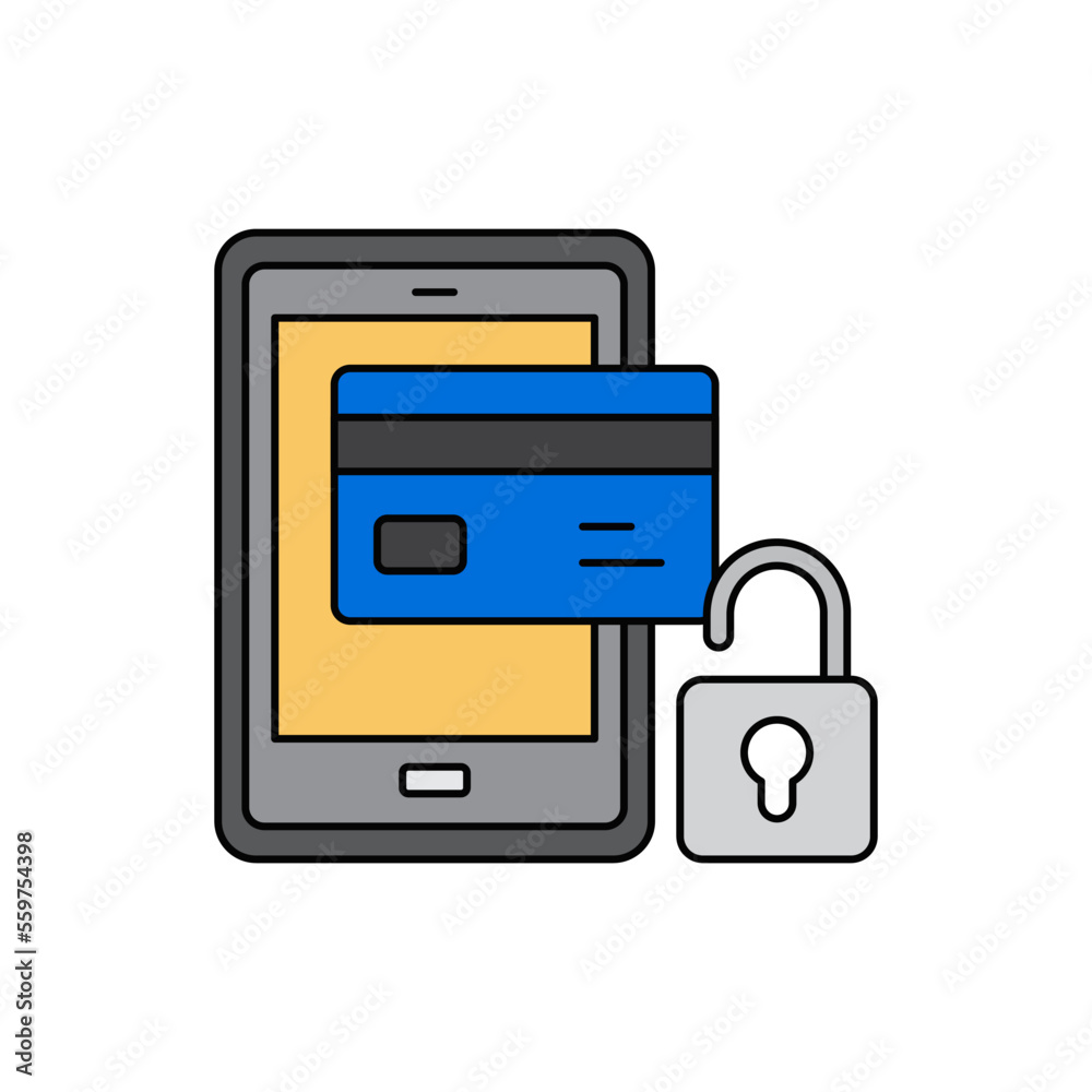 Locked mobile payment card icon in color, isolated on white background 