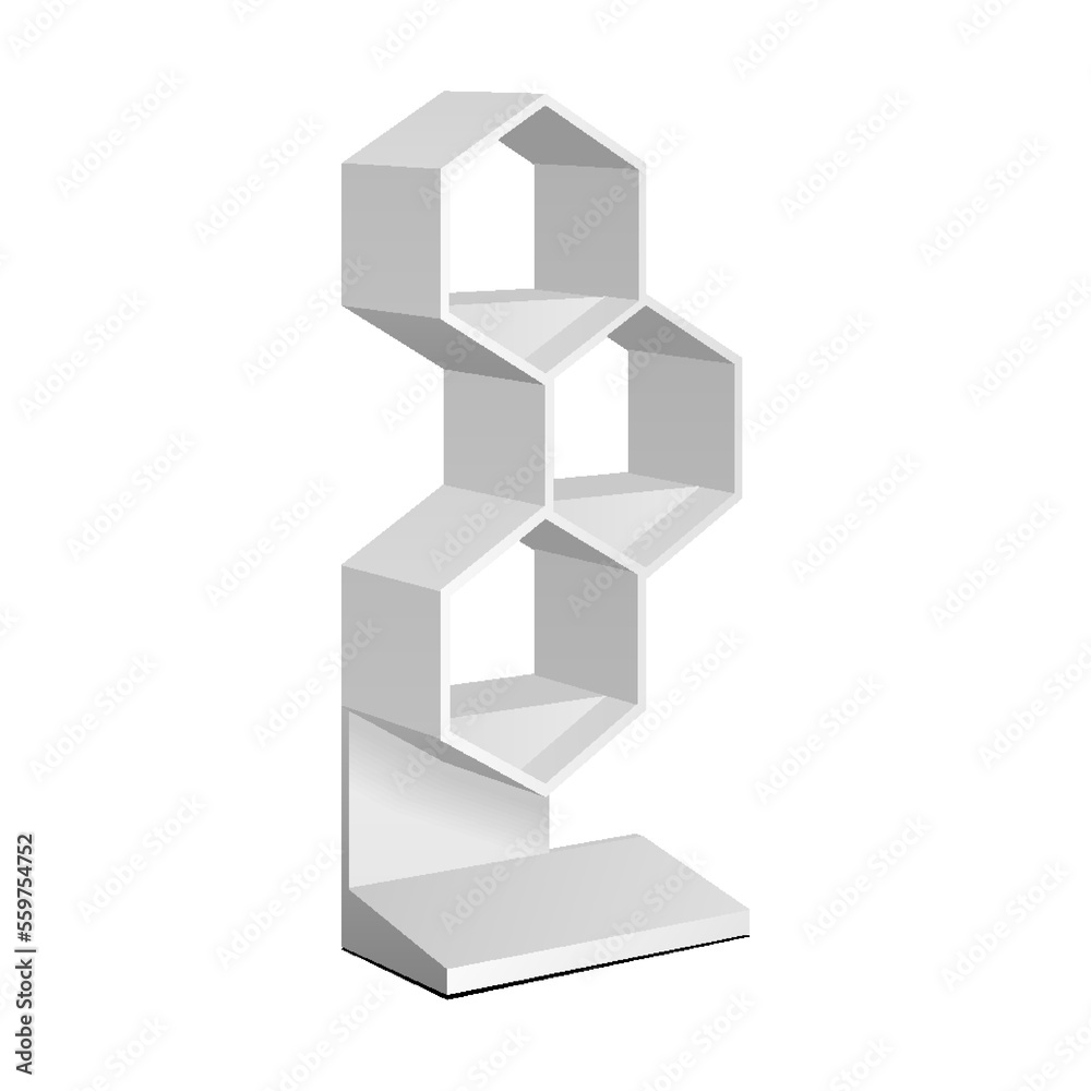 Mockup Hexagonal Retail Shelves Floor Display Rack For Supermarket Blank Empty. Cell. Cardboard . Mock Up. 3D On White Background Isolated. Ready For Your Design. Product Advertising. Vector EPS10