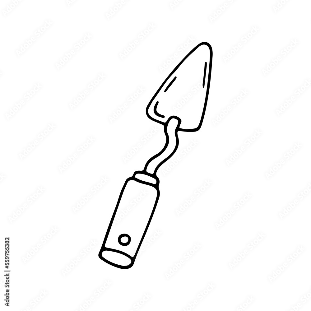 Obraz premium Palette knife. An artist's tool used in oil painting. Art spatula. Doodle. Hand drawn. Vector illustration. Outline.