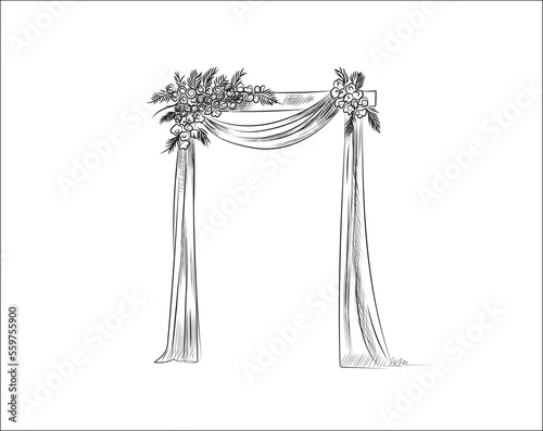 Hand-drawn sketch of the decorated arch for wedding ceremony vector illustration on white background. photo