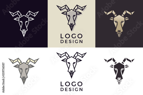 Stylized geometric Goat head illustration. Vector icon design in 6 different styles