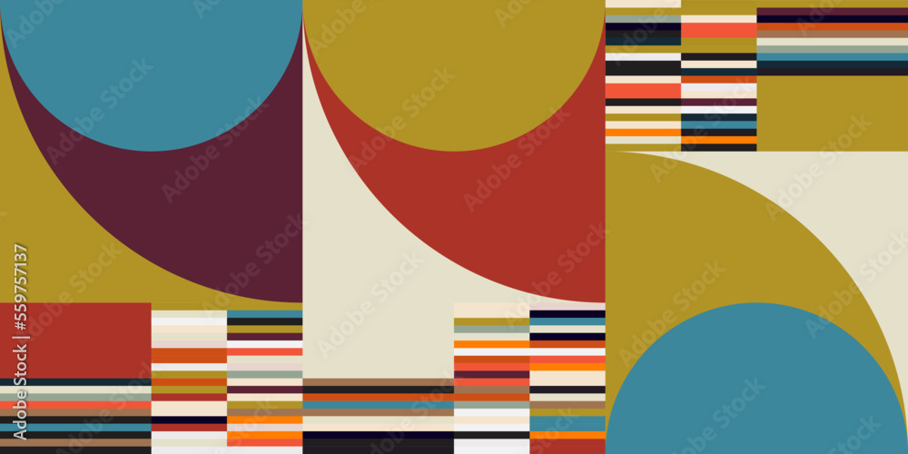 Modern vector abstract geometric background with circles, rectangles and squares in retro Scandinavian style. Multi colored simple shapes graphic pattern. Modern vector abstract geometric background with circles, rectangles and squares in retro Scandinavian style. Multi colored simple shapes graphic pattern.