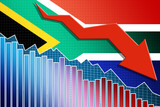 Economy of South Africa falling down with arrow and flag