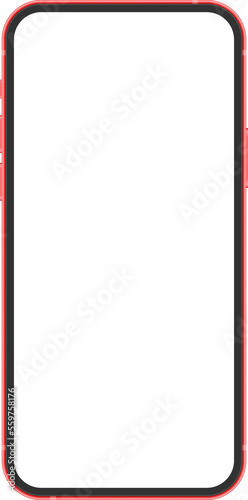 Photo Realistic Mobile Phone Red Frame Mockup With Blank Transparent Screen App UI Design Presentation Isolated PNG