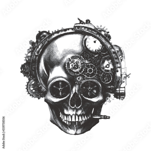 Steampunk skull. Doodle ske...