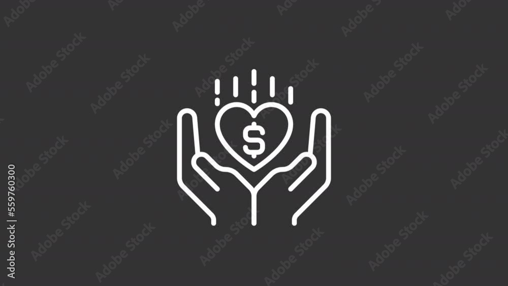 Animated donor white line icon. Nonprofit organization. Philanthropy. Fundraising idea. Seamless loop HD video with alpha channel on transparent background. Motion graphic design for night mode Animated donor white line icon. Nonprofit organization. Philanthropy. Fundraising idea. Seamless loop HD video with alpha channel on transparent background. Motion graphic design for night mode