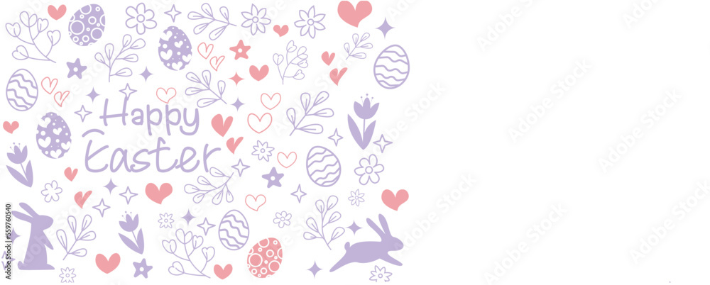 Happy easter decorative pattern. Happy easter graphic pattern decoration with bunnies, flowers, leaves, heart and eggs. Easter graphic for banner, background and promotion design. Vector illustration. Happy easter decorative pattern. Happy easter graphic pattern decoration with bunnies, flowers, leaves, heart and eggs. Easter graphic for banner, background and promotion design. Vector illustration.
