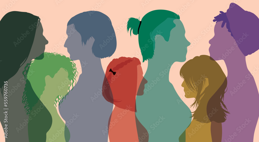 Women or girls of different cultures communicating and hanging out. Flat vector illustration. We're a multi-ethnic women's social network and group that's all about talking and sharing information.
