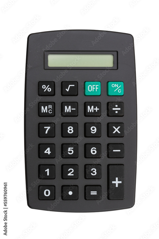 A black calculator isolated on white - obrazy, fototapety, plakaty 