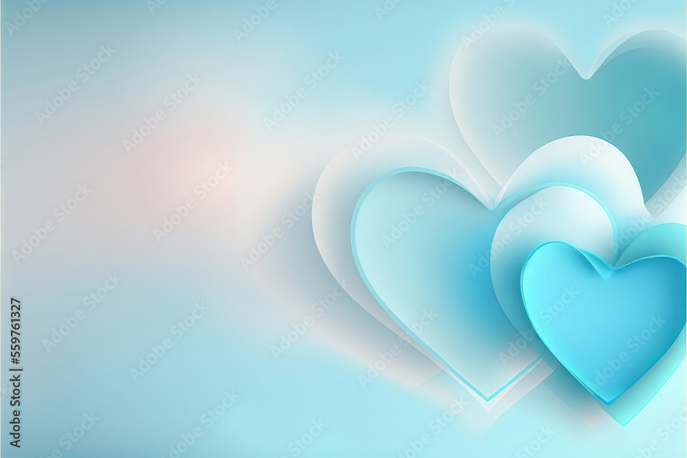 heart of sky with clouds, pastel blue valentine's day background, generative ai