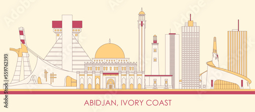 Cartoon Skyline panorama of city of Abidjan, Ivory Coast - vector illustration