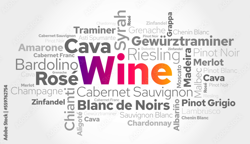 Fototapeta premium WINE VARIETALS Types word cloud collage, art concept background