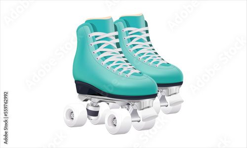 Roller skates illustration. Retro roller skates 3d vector. 90s disco roller skating. 80s and 90s sport activity vector.