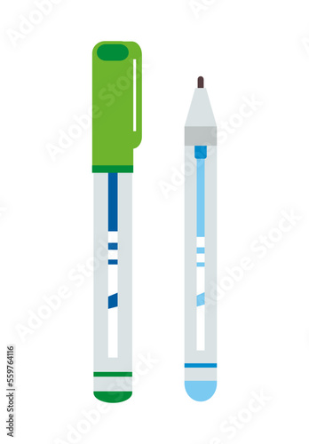 Vector illustration of a pen with a cap. Illustration in cartoon style isolated on white background. Children's creativity in the children's room. Study and drawing