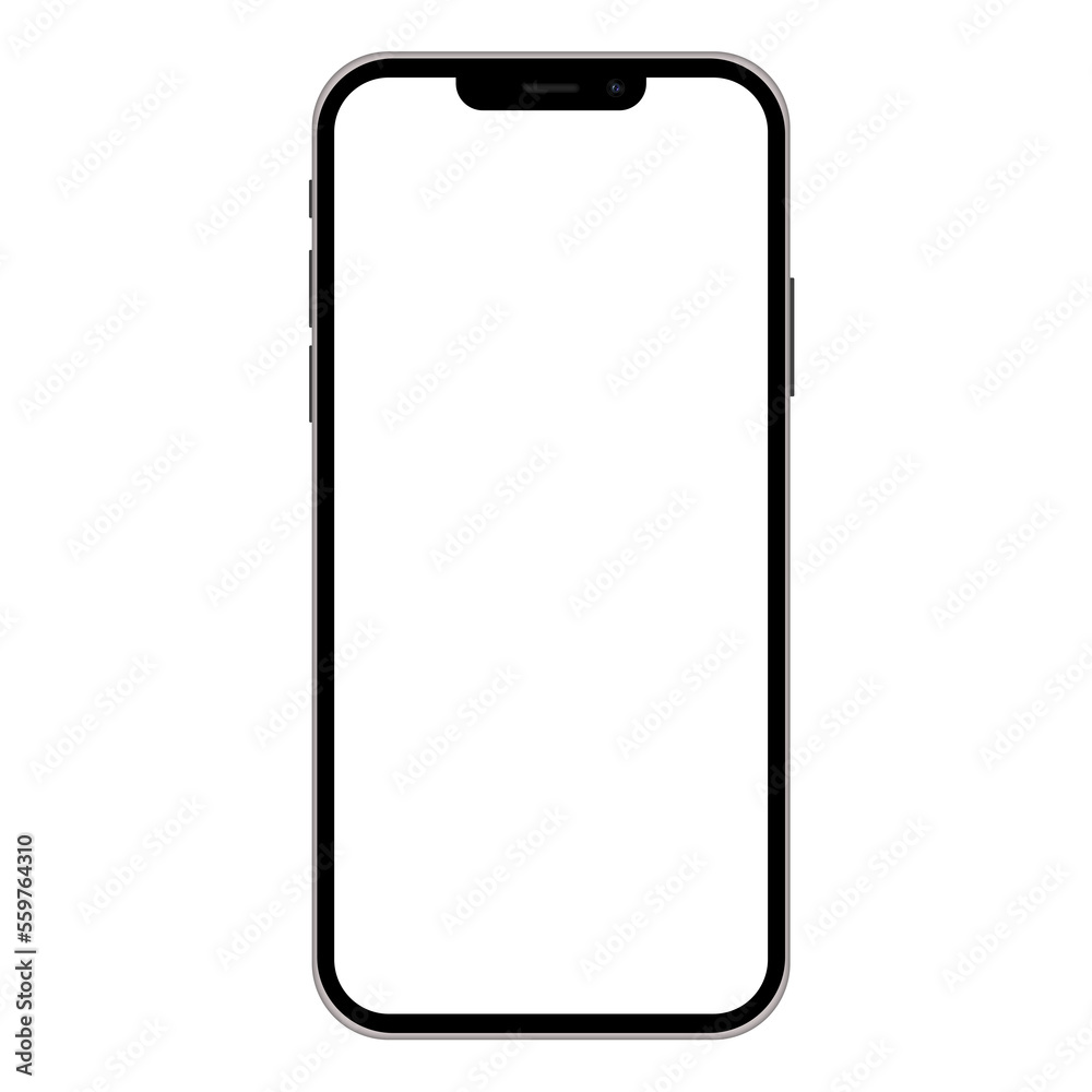 Mobile phone with empty display isolated on white background