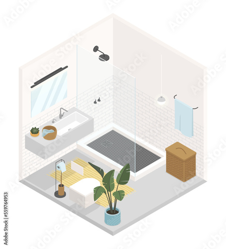 Minimalist bathroom - modern vector colorful isometric illustration